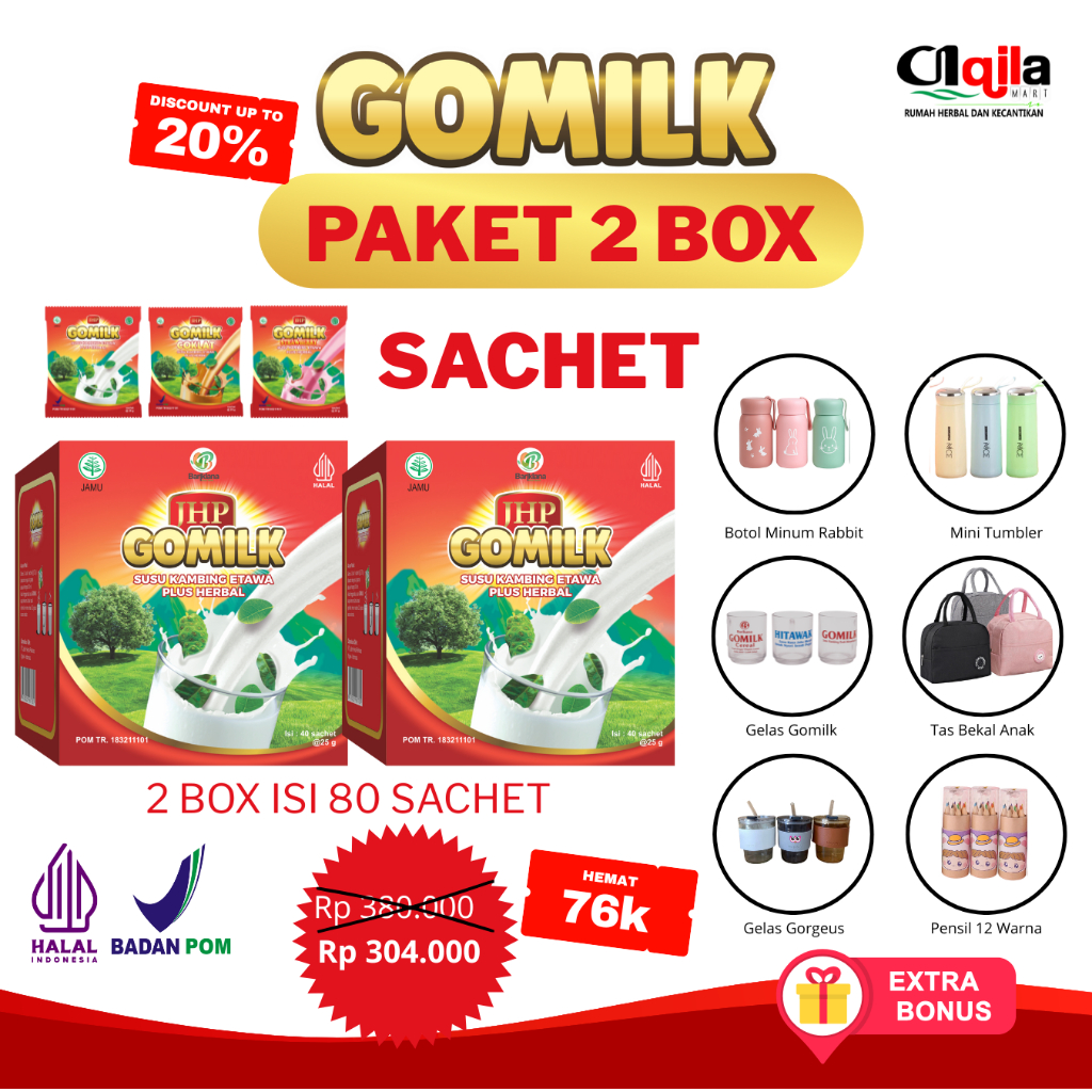 

GOMILK SACHET 2 BOX SUSU KAMBING ETAWA PLUS HERBAL ISI 80 SACHET DISKON 20%
