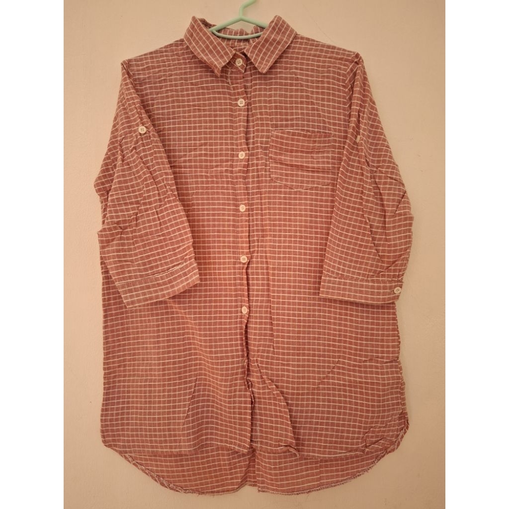 [Preloved] Kemeja Wanita Pink Motif Kotak-kotak