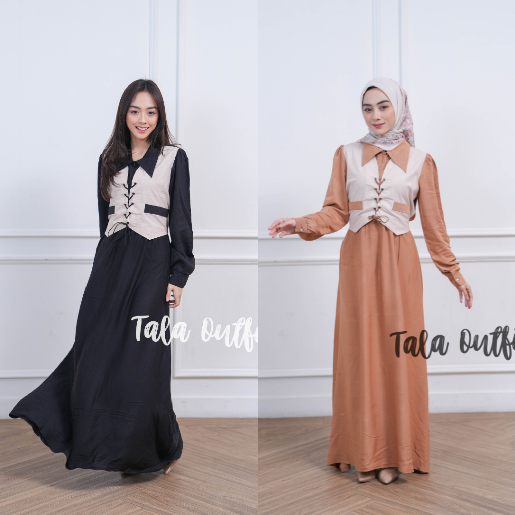 Almira Dress Rompi By TalaOutfit | Gamis Muslim Casual Dress Rompi Daily Outfit