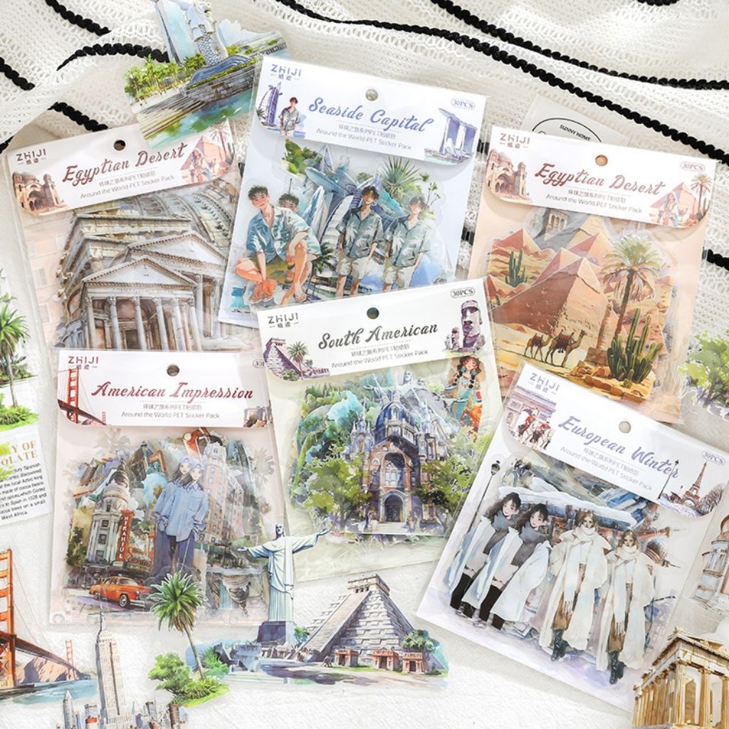 

30pcs PET sticker around the world travel journal diy