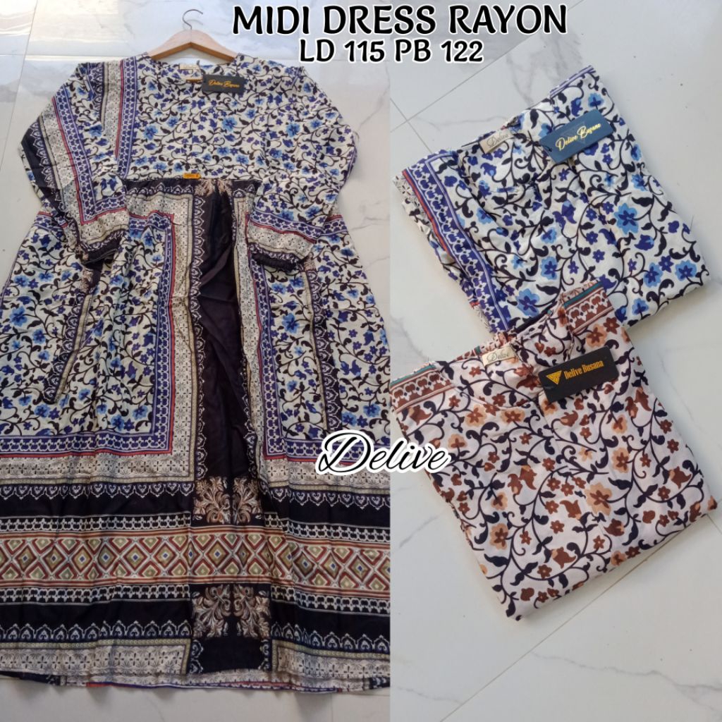 Midi Dress Rayon//Midi Dress Rayon motif bunga//Homey Dress Rayon