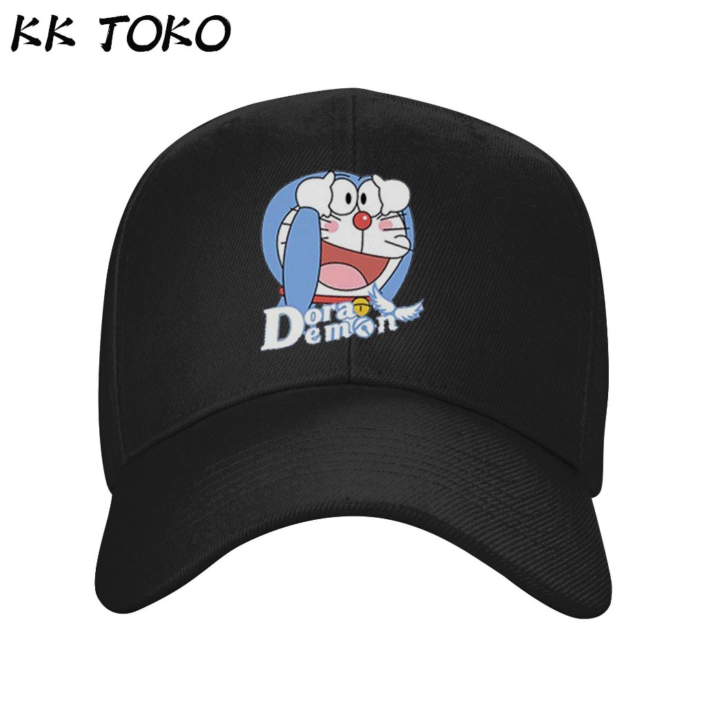 Topi baseball co-branded KK TOKO Doraemon motif kartun hitam topi matahari trendi untuk pria dan wan