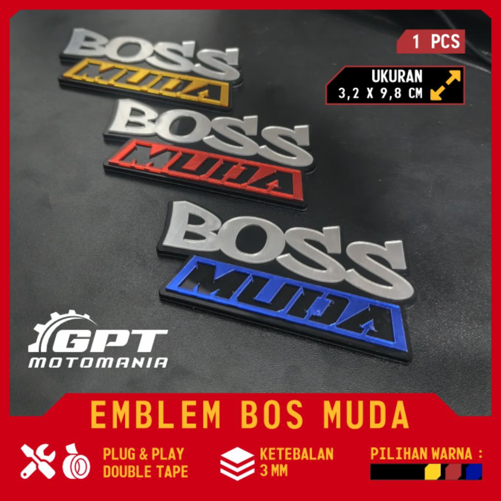 BOSS MUDA EMBLEM CUSTOM STIKER AKRILIK MIRROR EMBLEM MOTOR CUSTOM