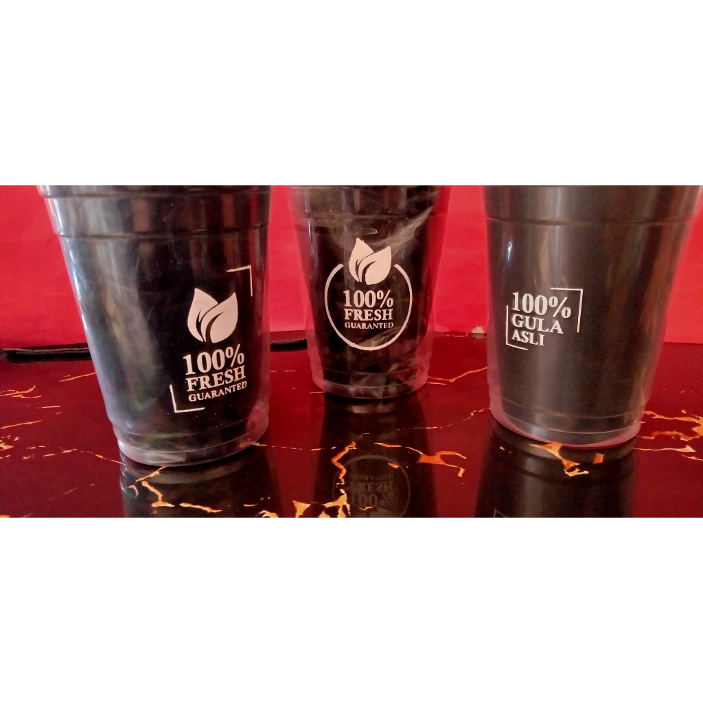 (isi 50 pcs) Cup Plastik Motif Minuman Kekinian uk. 14 OZ