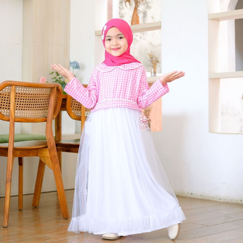 Sharena Dress Lilbi - Little Bee Boutique - Outfit Muslim Anak Perempuan - Dress Muslim Anak 1-6 Tah