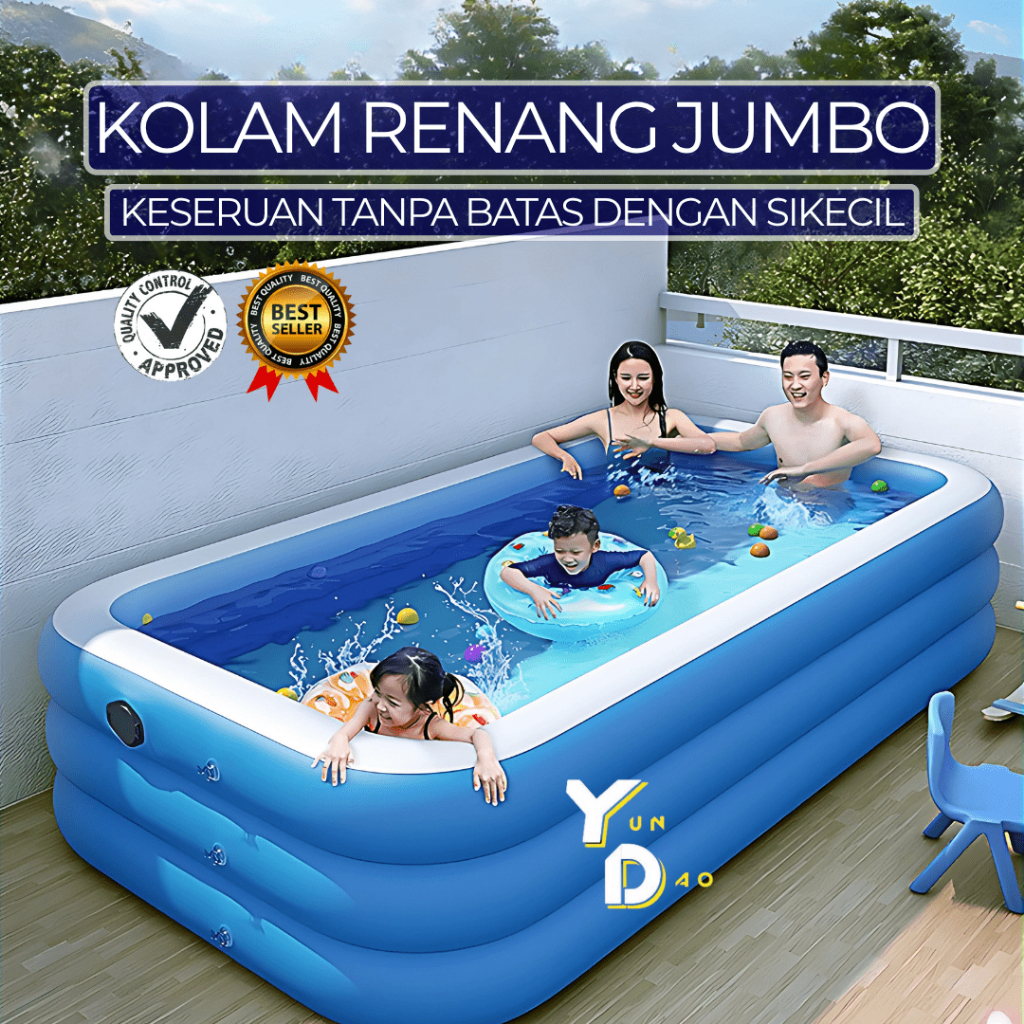 KOLAM RENANG ANAK/DEWASA JUMBO KOLAM KARET POMPA TIUP INFLATABLE POOL Rectangular Family Pool