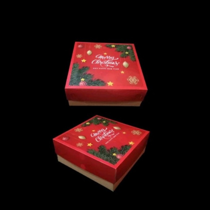 

5 Pcs Kotak Duplex Ukuran 20x20x10cm Kemasan Cake Motif Merah Natal Mery Christmas