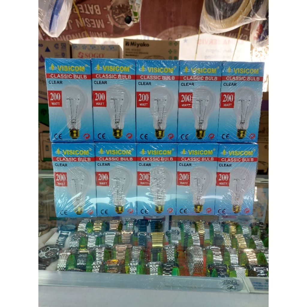 Lampu Pijar Bohlam Pijar Visicom 200 Watt Cahaya Kuning