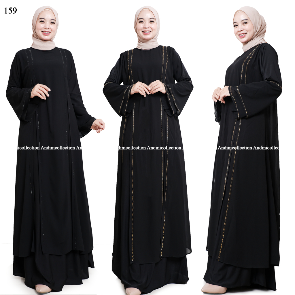 Awet Abaya Hitam Turkey Payet Premium Gamis Syari Remaja Muslimah Elegan Untuk Umroh & Kajian 159