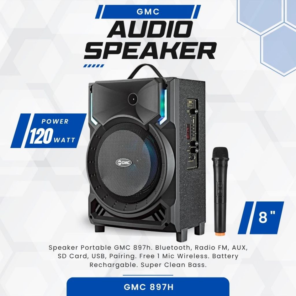 Speaker GMC 897H Bluetooth Speaker 8 Inch Karaoke Portable 1 Mic SNI