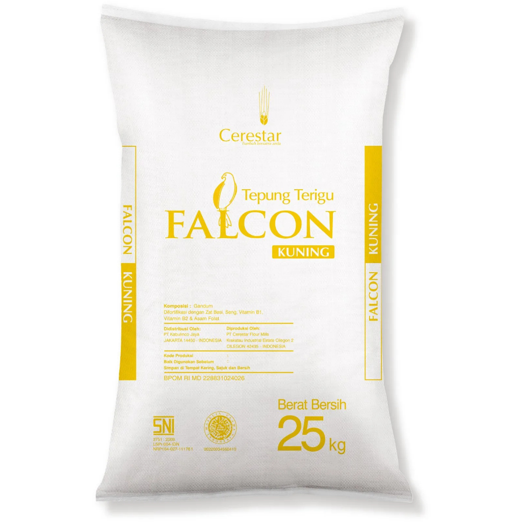 

Terigu Falcon Kuning protein tinggi khusus mie karung 25Kg