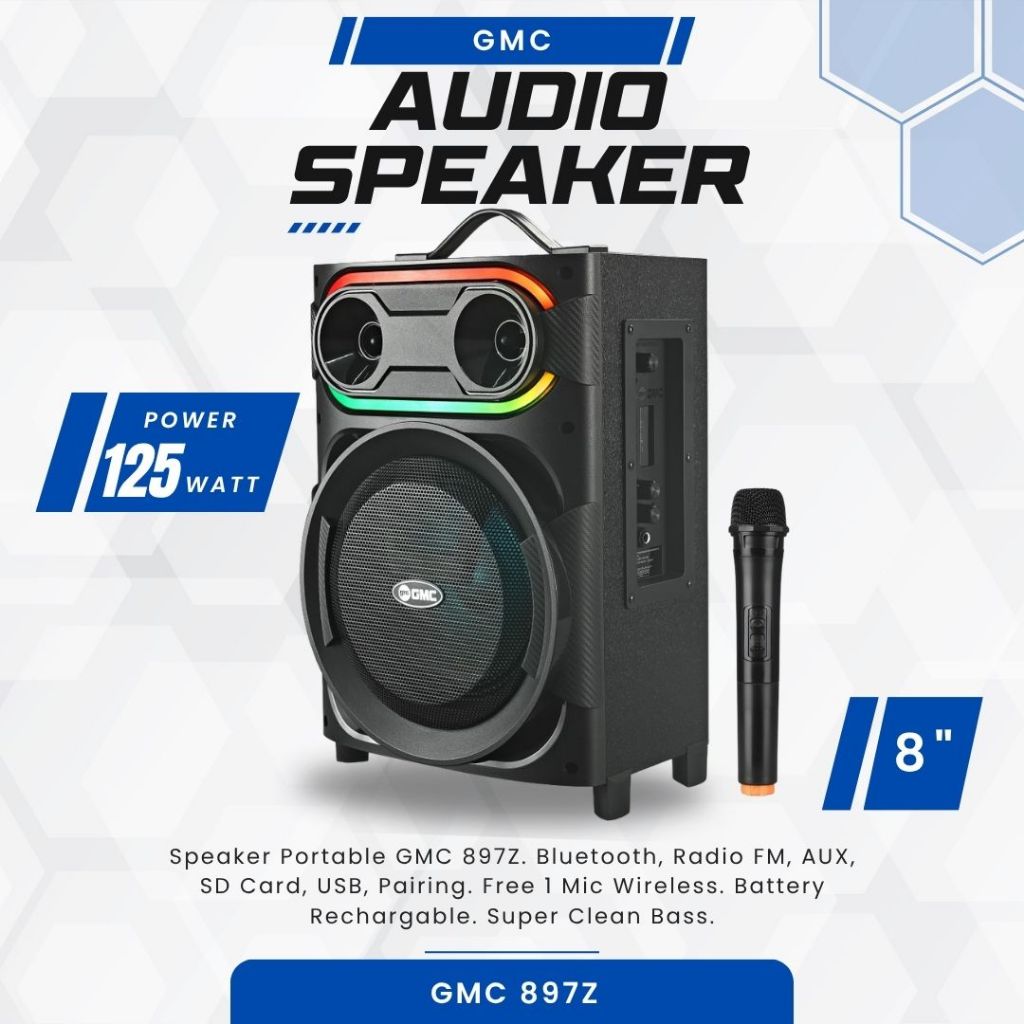 Speaker Portable GMC 897Z 8" Bluetooth Free Mic Wireless SNI