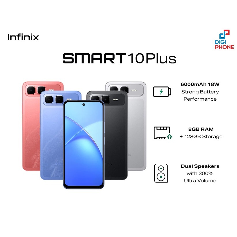 Infinix Smart 10 Plus [Hape Tahan Banting&Air Batre Jumbo 6000mAh] RAM Besar 8+8/128 (Garansi Resmi 