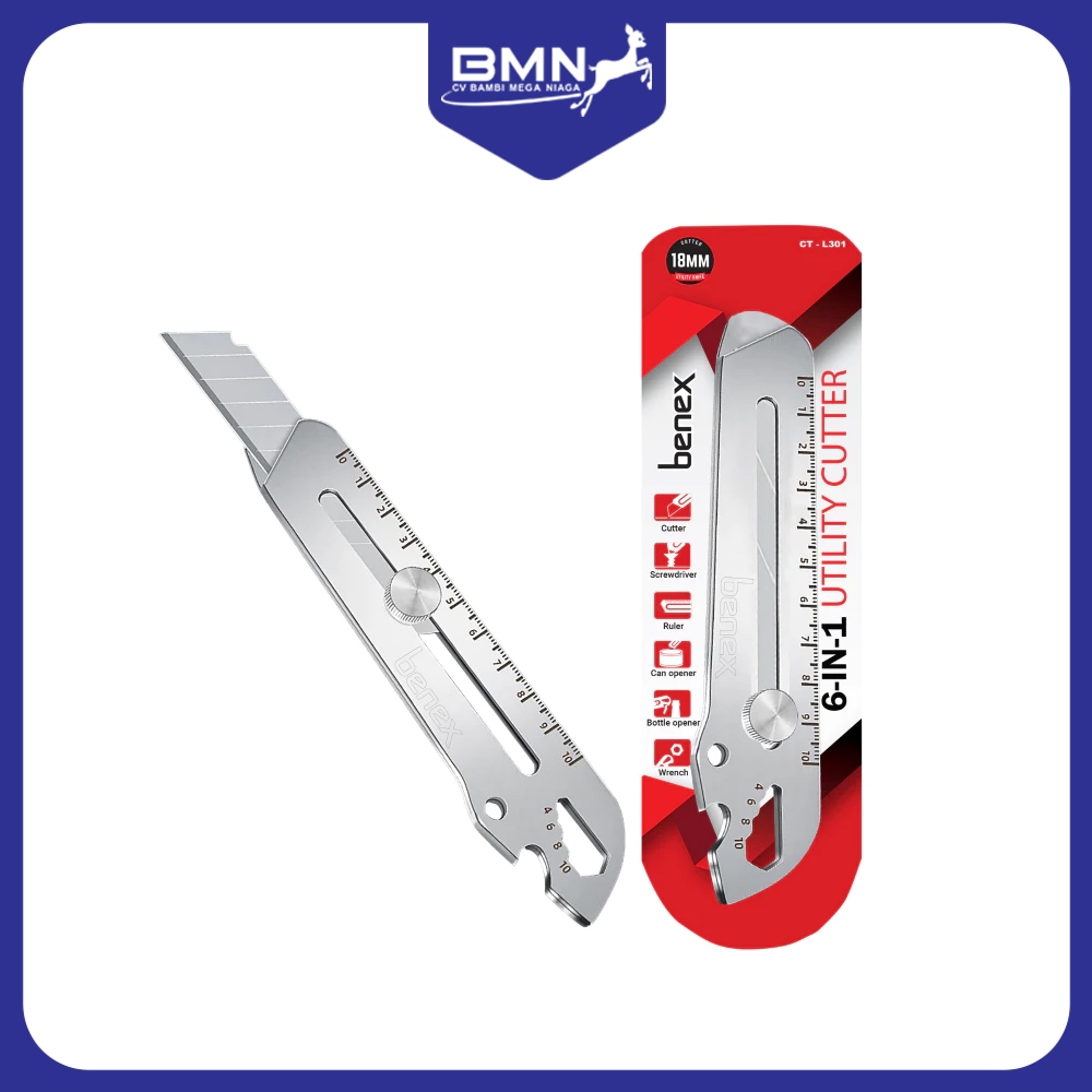 

BENEX Cutter Full Metal Multi Fungsi 6 in 1 Blade Size 18mm baja cutter besi stainless besar 23222