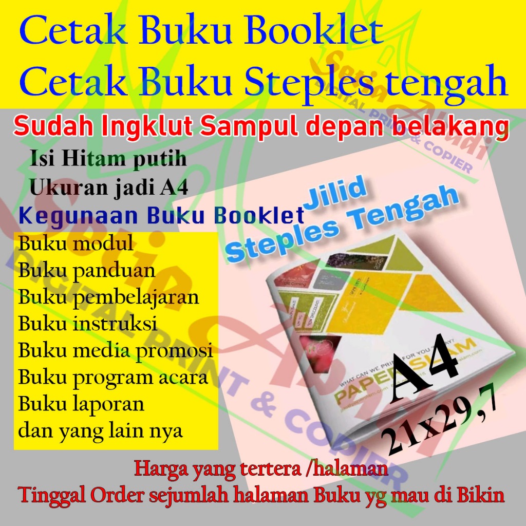 

Cetak Buku Steples Tengah ukuran jadi A4 Sudah Termasuk Sampul isi hitam putih
