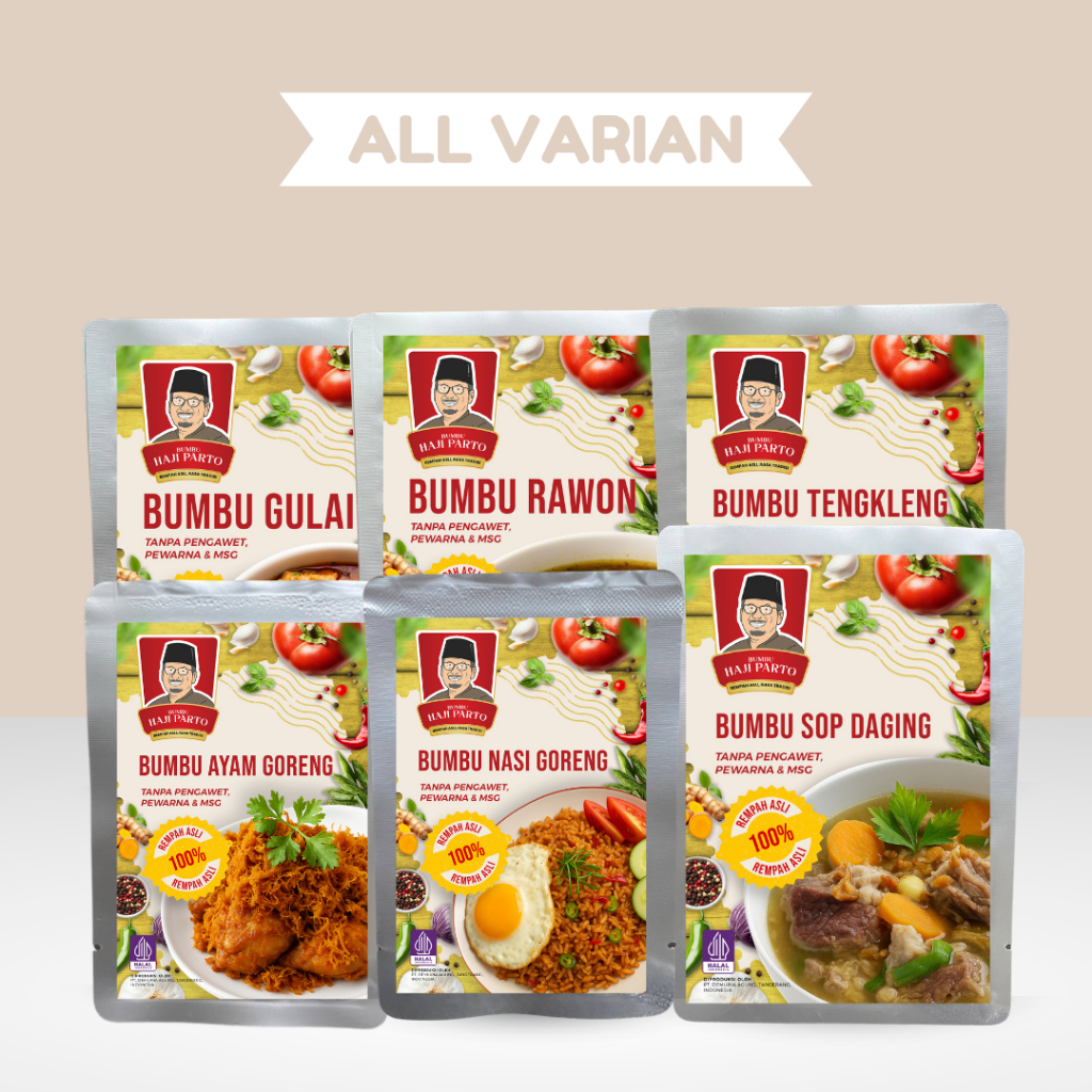 

Paket All Varian Bumbu Haji Parto Ayam Goreng - Gulai - Rawon - Sop Daging - Tengkleng - Nasi Goreng