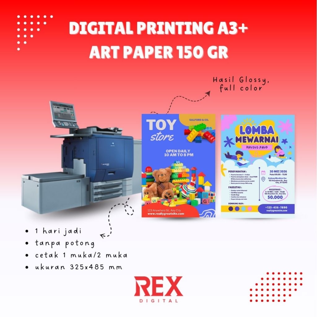 

Digital Printing Art Paper, AP 150gr, A3+, Voucher Kupon Flyer Poster Termurah Bandung