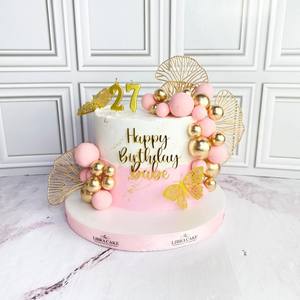 

Kue Ulang tahun/Birthday Cake/Kue Ultah Tema Pink Gold/Kue Gold Pink/Kue Birthday Jakarta