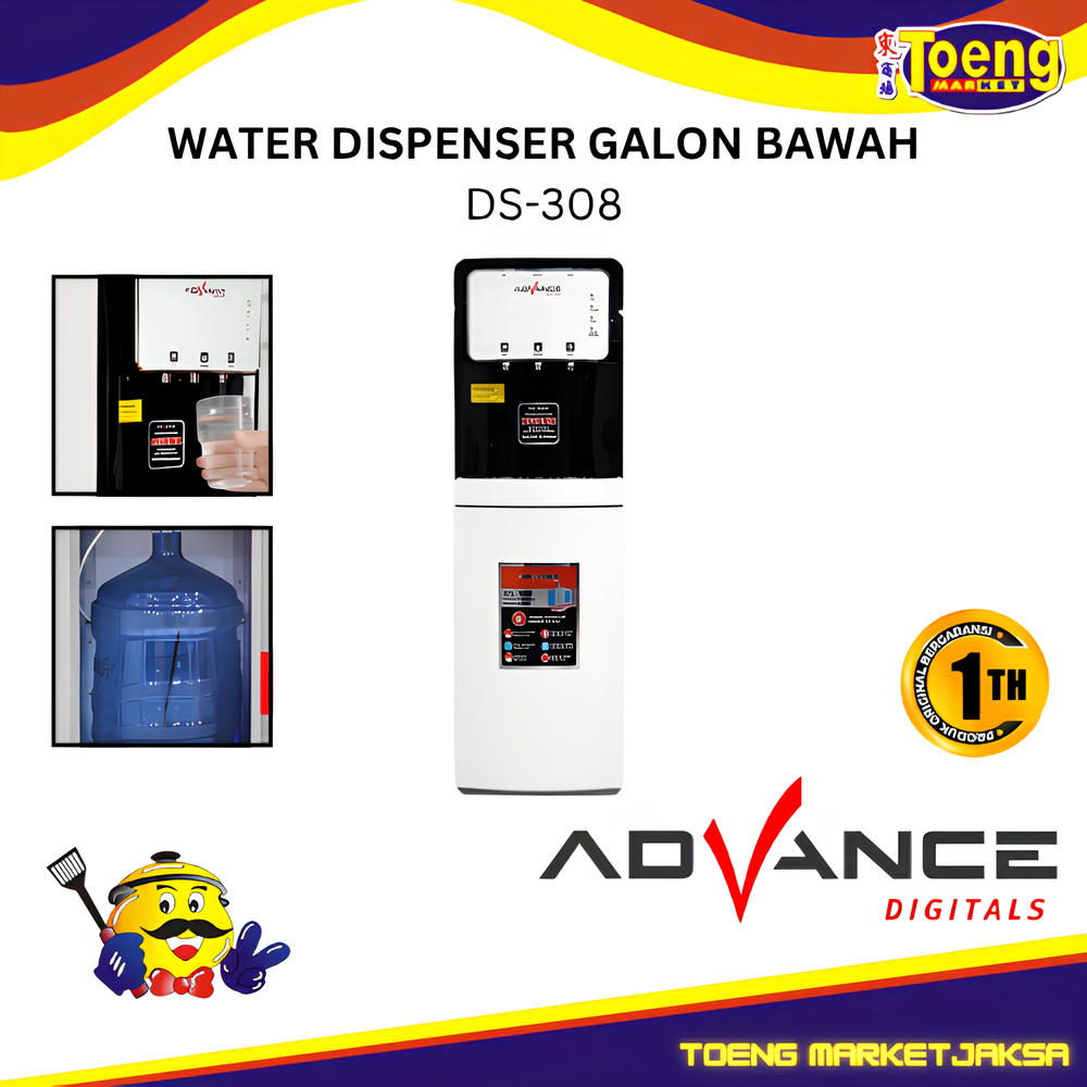 Dispenser Air Galon bawah Low Watt Kran Panas Dingin Normal - WATER DISPENSER GALON BAWAH DS-308 ADV