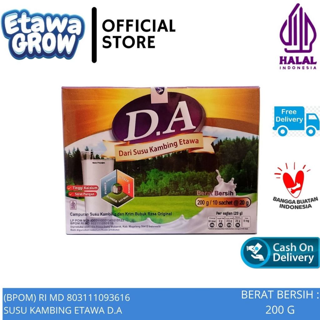 

Susu Kambing Etawa D.A Dari Campuran Susu Kambing Etawa 80% Asli Kemasan 10 Sachet