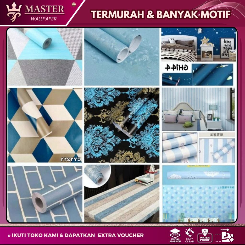 [TERMURAH] Wallpaper Dinding Biru Wallpaper Dinding Motif Biru Wallsticker Unik Premium
