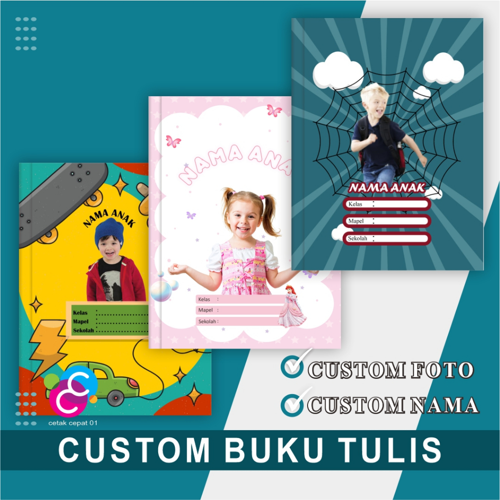 

BUKU TULIS ANAK CUSTOM FOTO – Buku Tulis Pakai Nama Dan Foto