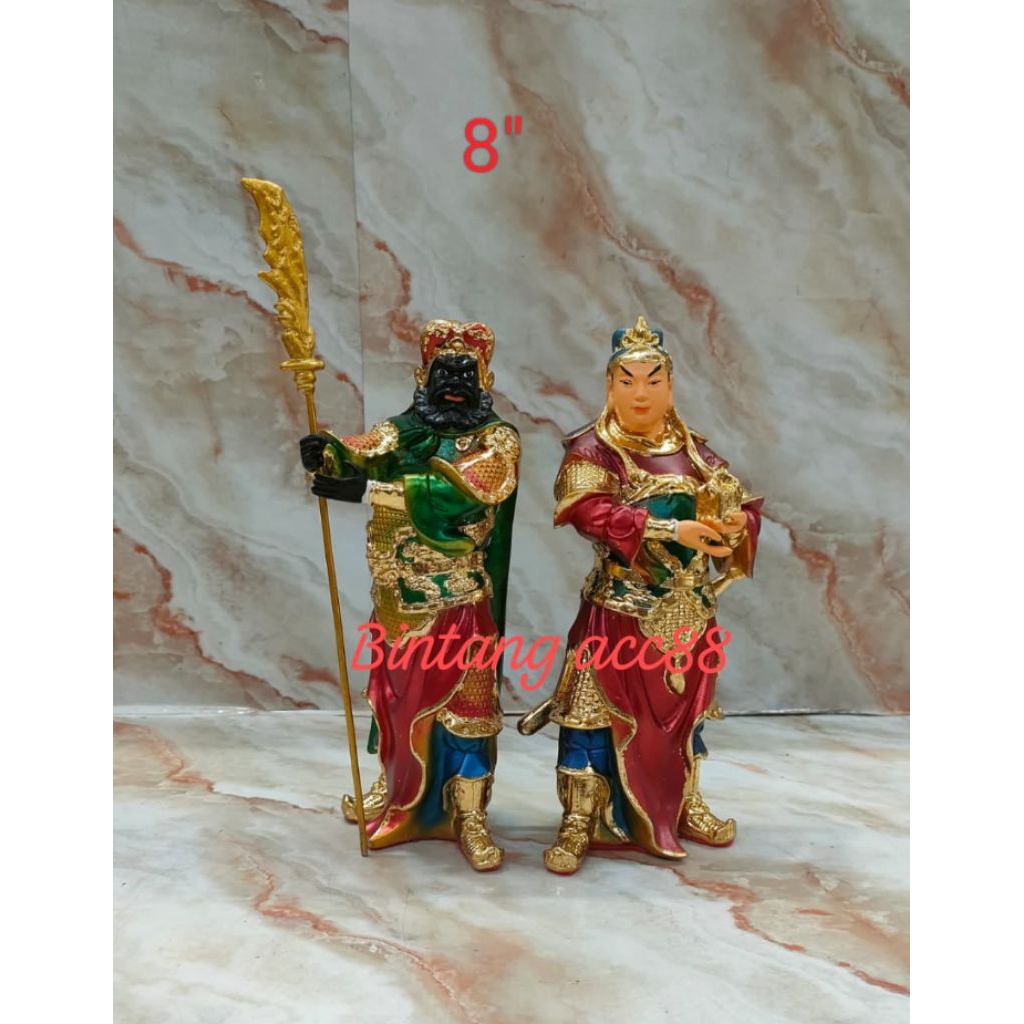 patung dewa pengawal kwan kung / kwan kong / guan yu - fiber - 8inch