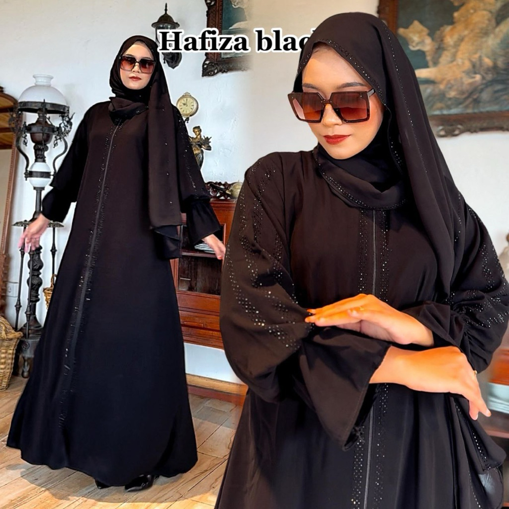 Abaya Hitam Raya Muslim Gamis Arab Dewasa Wanita Umroh Mata Hitam  Dress Syari Maxi Turki Bordir Rem