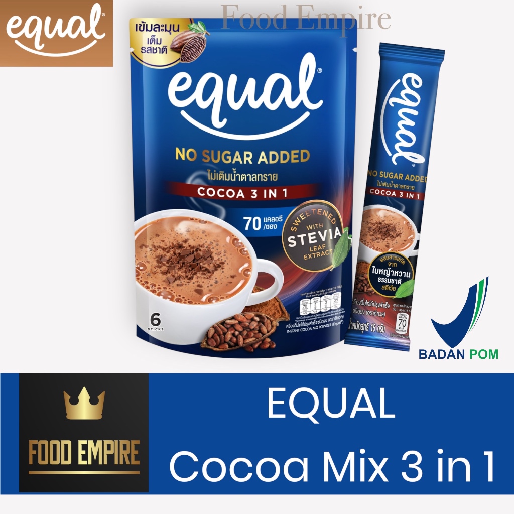 

EQUAL Cocoa 3 in 1 | No Sugar Added | Instant Chocolate Mix Powder