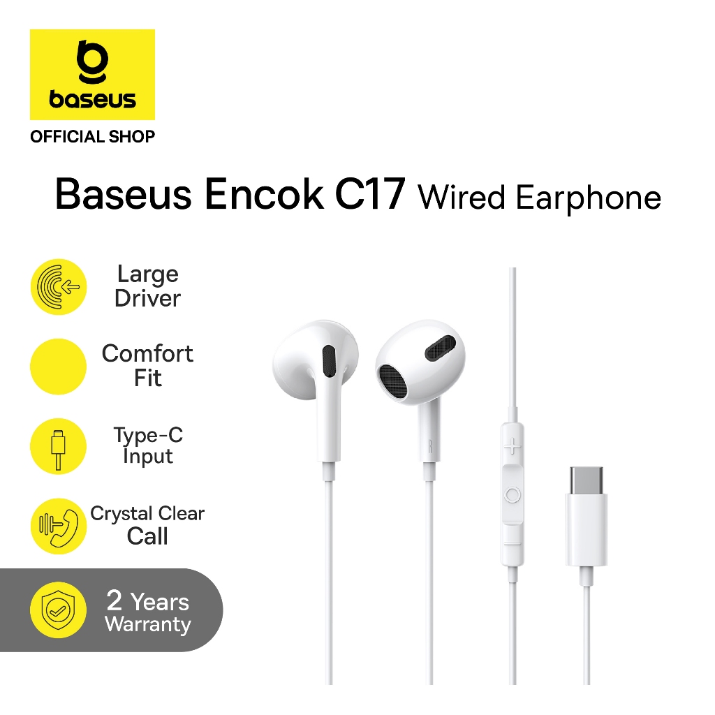 Baseus Headset Kabel Encok Type-C Lateral In-ear Wired Earphone C17/H17 White
