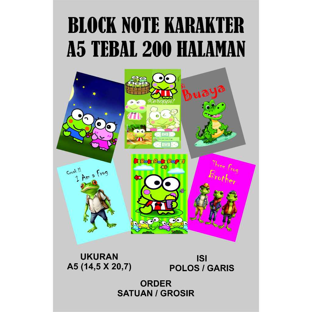 

Block Note Karakter A5 Tebal 100 lembar / 200 halaman UKURAN (14.5 x 20.7)
