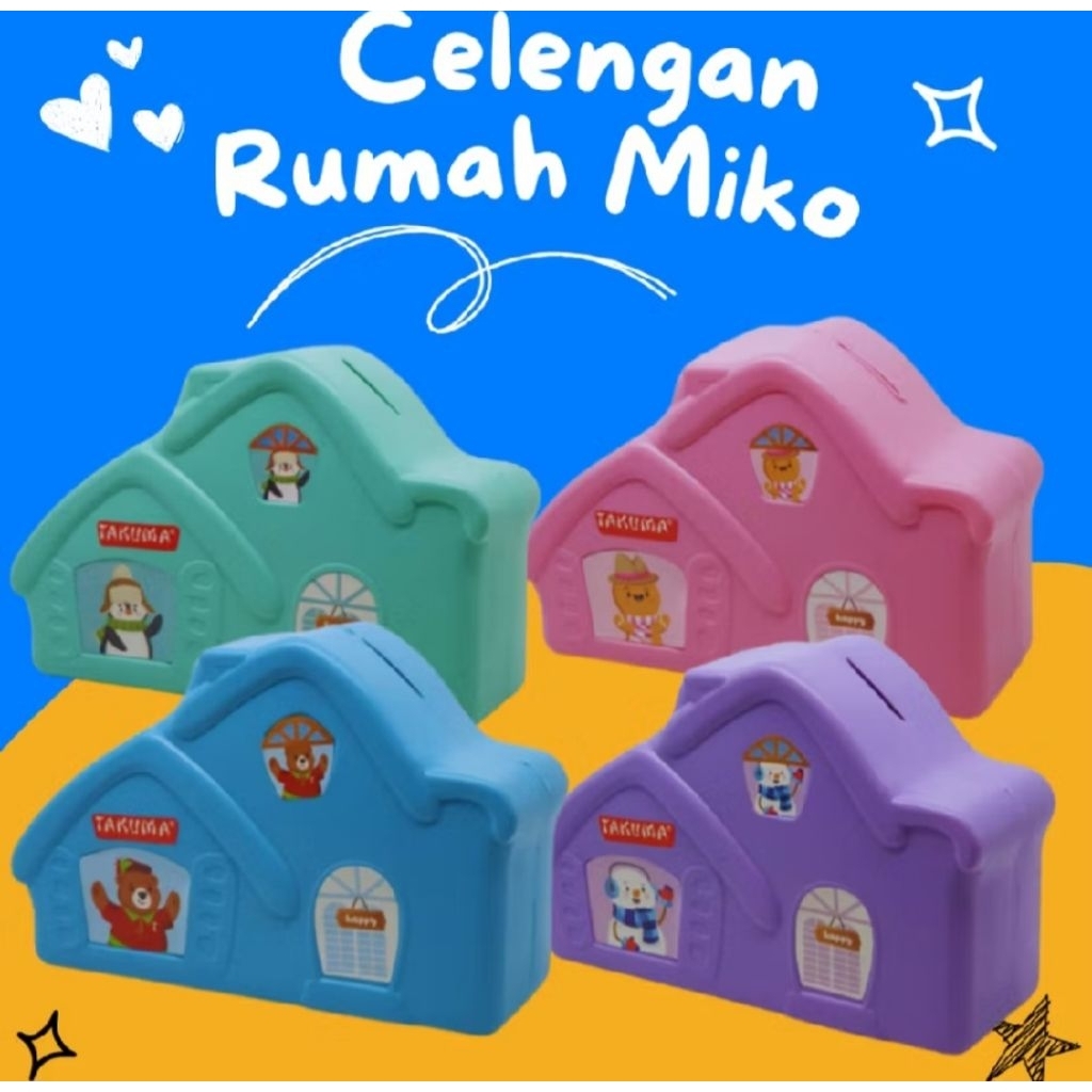CELENGAN ANAK ANAK / CELENGAN PLASTIK BENTUK RUMAH / CELENGAN RUMAH MIKO TAKUMA