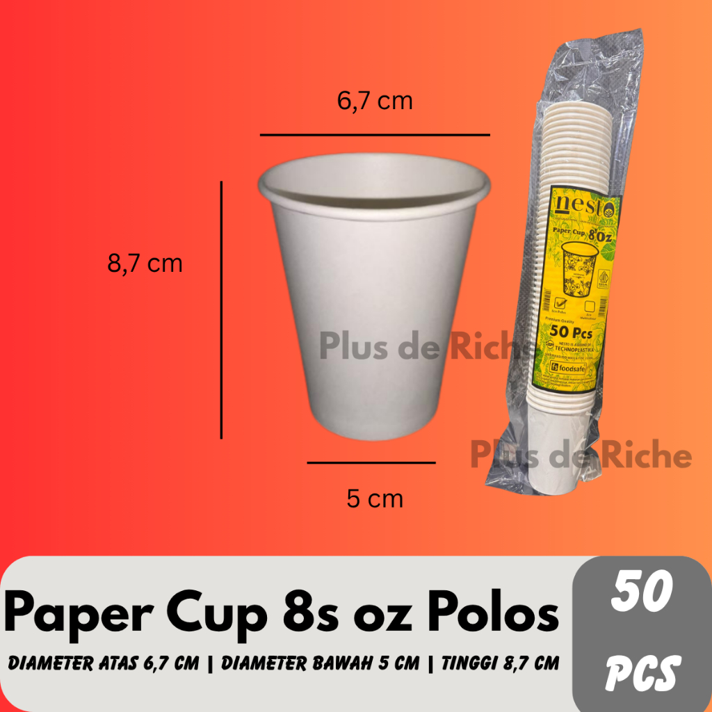 Paper Cup 8s / 9oz Polos (50 pcs) Nesto- Paper Cup Coffee - Paper Cup Murah - Paper Cup Kopi