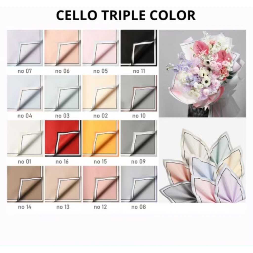 

(pack) kertas buket cellophane triple colors frame flower wrapping isi 20 lembar