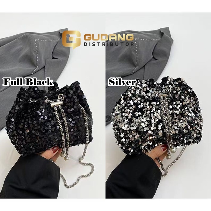 Chain Bag GD62210 Tas Selempang Sequin Serut Wanita Blink Bling Import