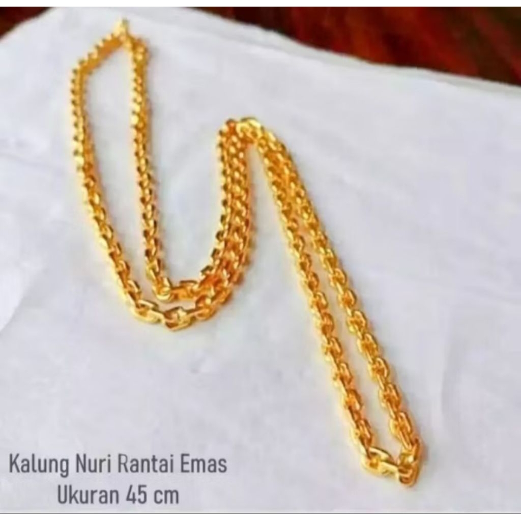 Kalung Nuri Medan Polos Dewasa Titanium Lapis Emas Anti Luntur Anti Karat