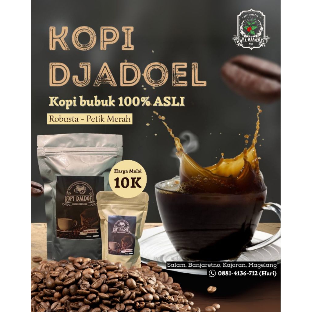 

KOPI DJADOEL Kopi Bubuk 100% Asli 50gr, 100gr Robusta Petik Merah MANTAP