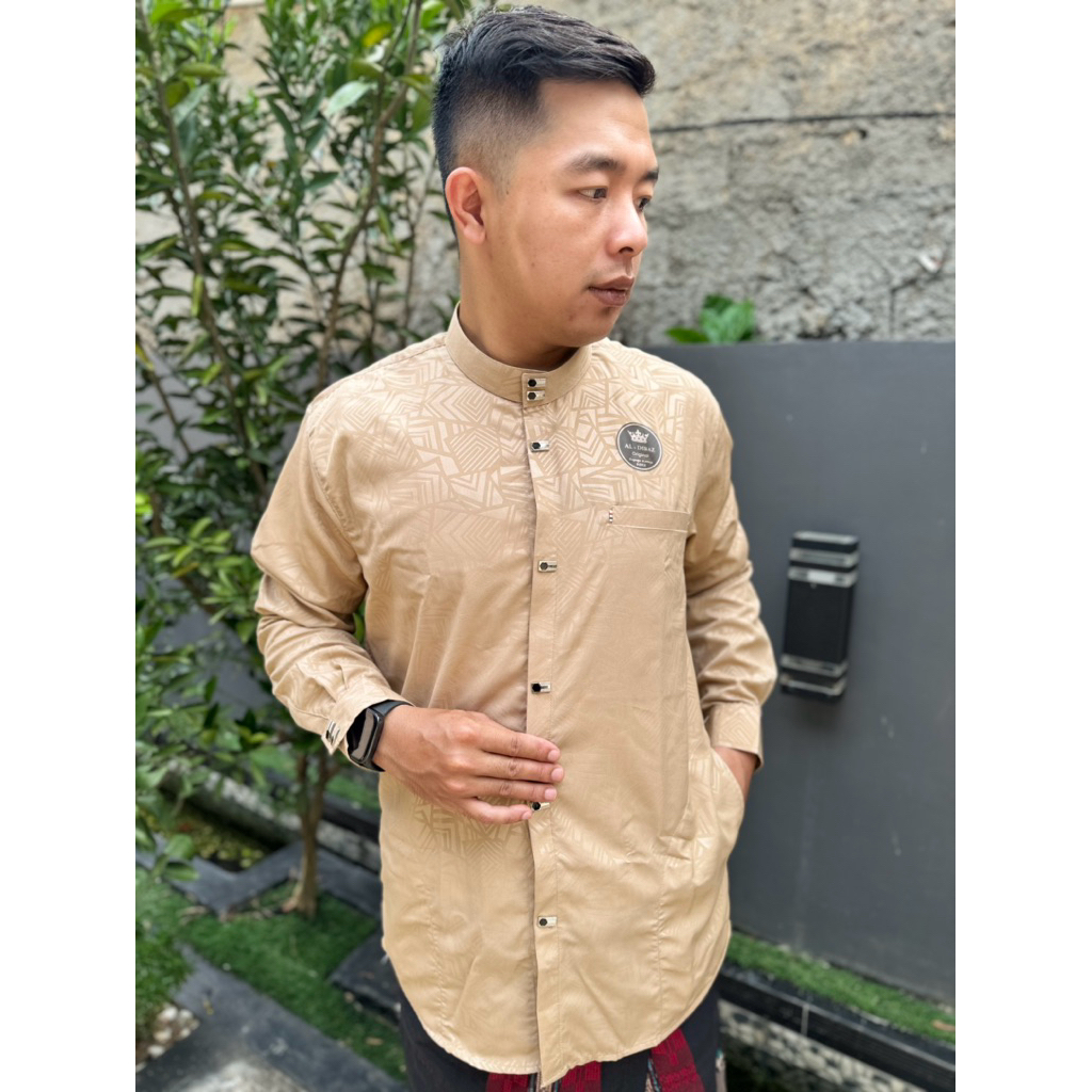 Kemeja Koko Kemko Sultan Premium Kerah Shanghai Emboss Pria Muslim Terbaru Lengan Panjang/Pendek