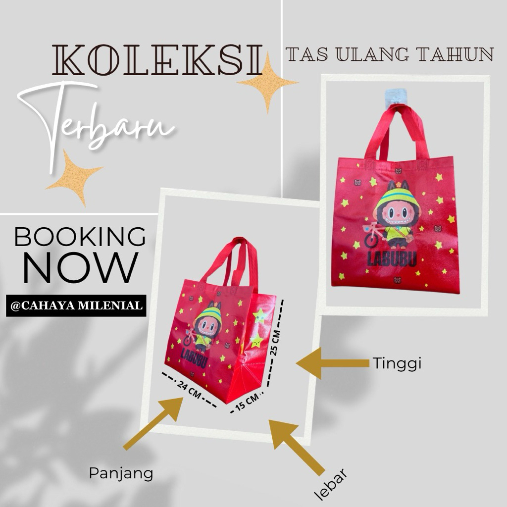 

Tas Spunbond Laminasi // 1 Lusin (isi 12 pcs) // Tas Ulang Tahun // Tas Anak //Tas Nasi Bento