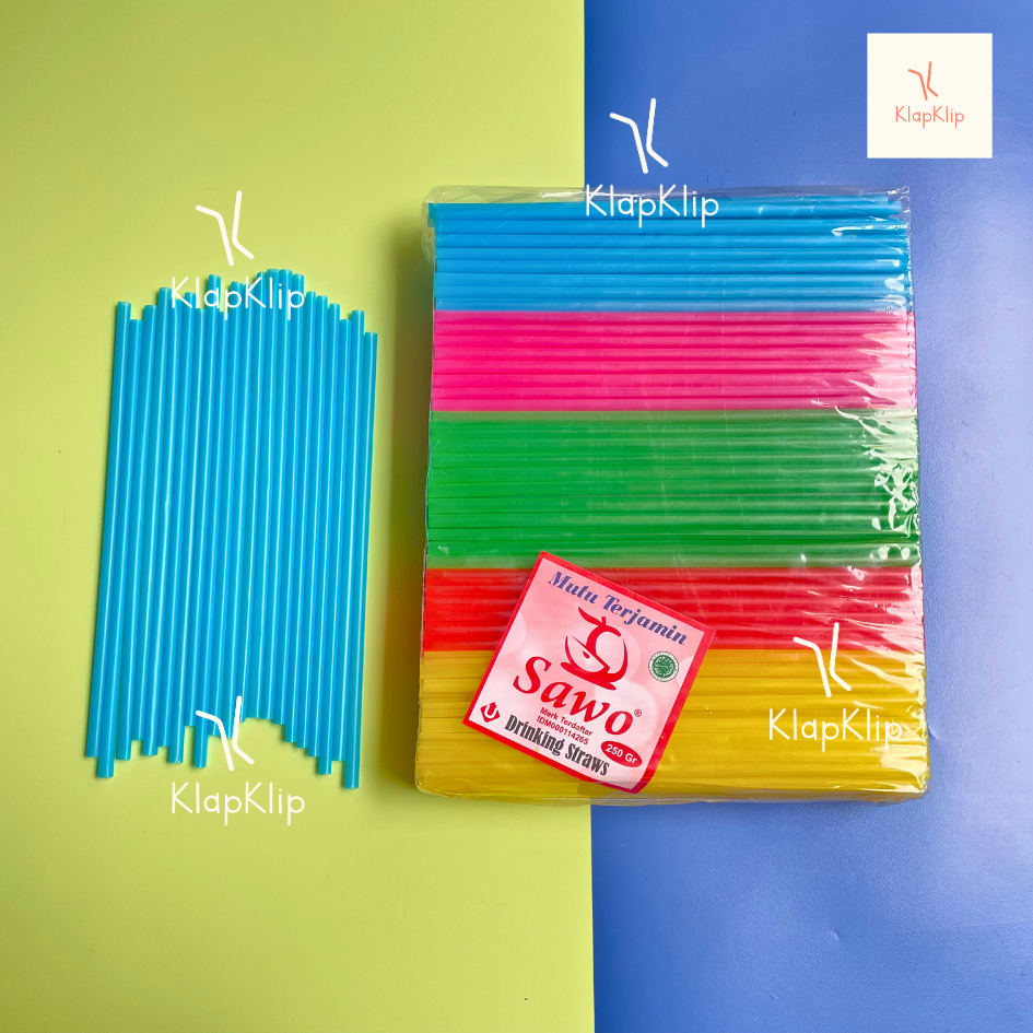 1pack Sedotan Plastik SAWO 6mm x 25cm Warna Warni isi 250gram - Sedotan Es Kelapa Plastik Warna Warn