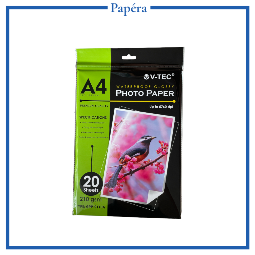 

Vtec Photo Paper Glossy Waterproof 210 gram A4