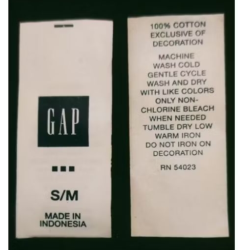 

label merek label (main size misc) tag gap