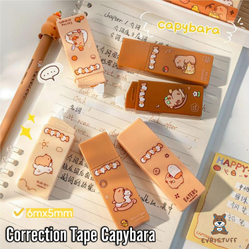 

Tipe X Kertas 1 Set isi 6 pcs / Alat Tulis Correction Tape Lucu Capybara Print