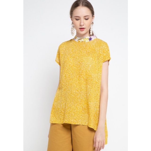 Ayu Tresna | Lavender Floral Print Blouse | Atasan Wanita Lengan Pendek | Blus Katun Rayon Premium