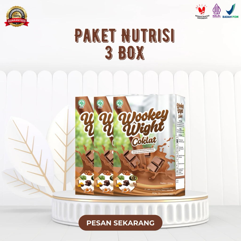 

[3 BOX] - Wookey Wight Rasa Coklat | Susu Penambah Berat Badan 220gr | Susu Penggemuk Badan Herbal Alami | Susu Nutrisi Weight Coklat