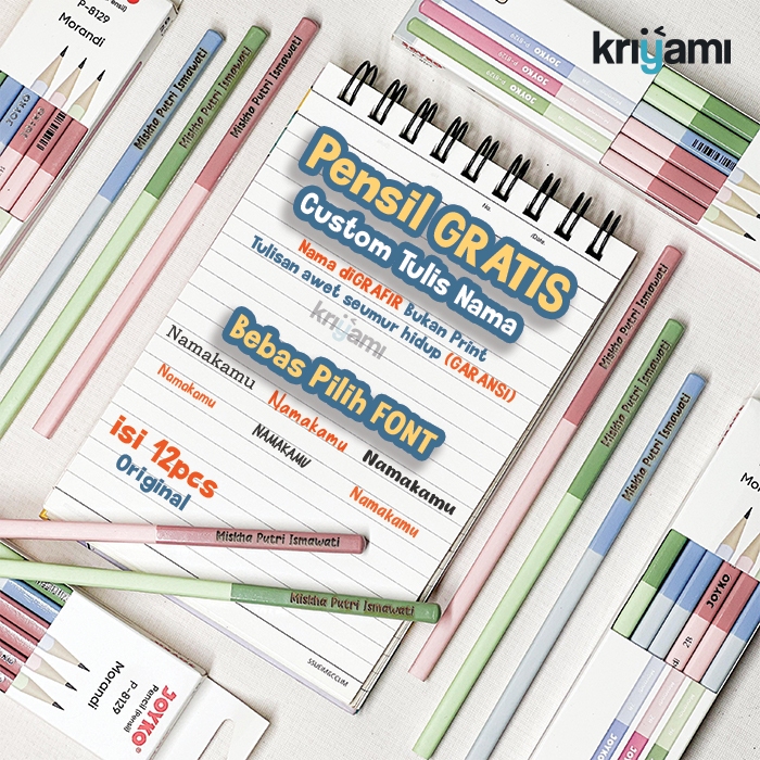 

KRIYAMI ISI 12pcs CUSTOM NAMA PENSIL JOYKO P-8129 2B | Alat Sekolah Gratis Grafir Pensil Nama