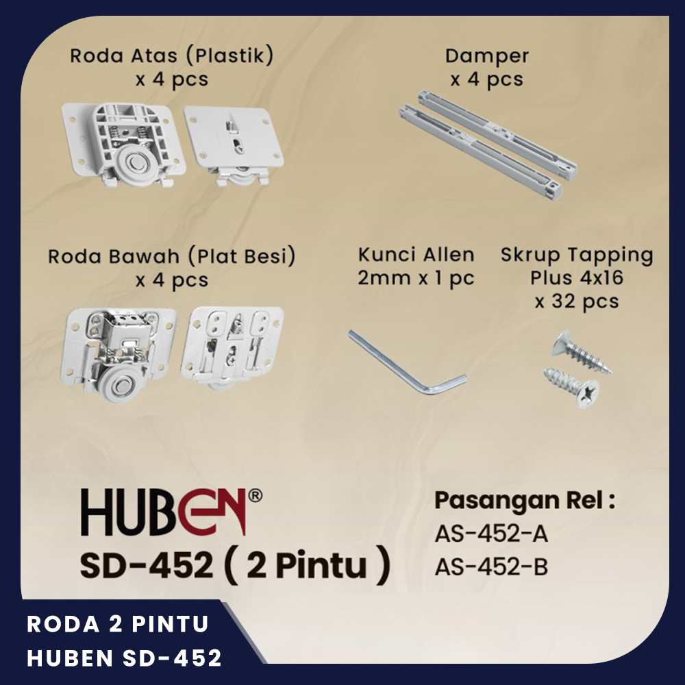 RODA 2 PINTU LEMARI SLIDING SLOW MOTION HUBEN SD-452 - AKSESORIS PINTU LEMARI