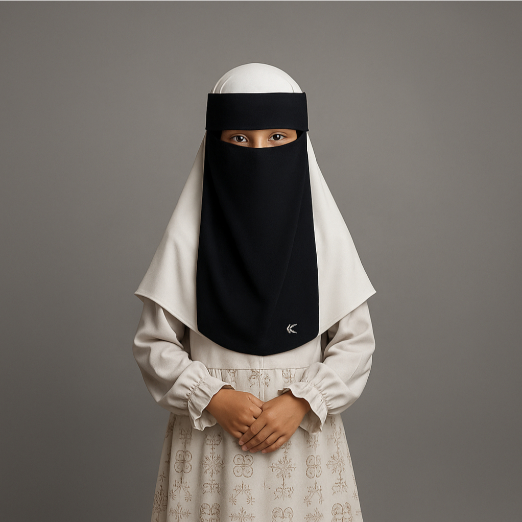 KANZATA-Cadar Niqab Anak Wolfis Premium Warna Hitam