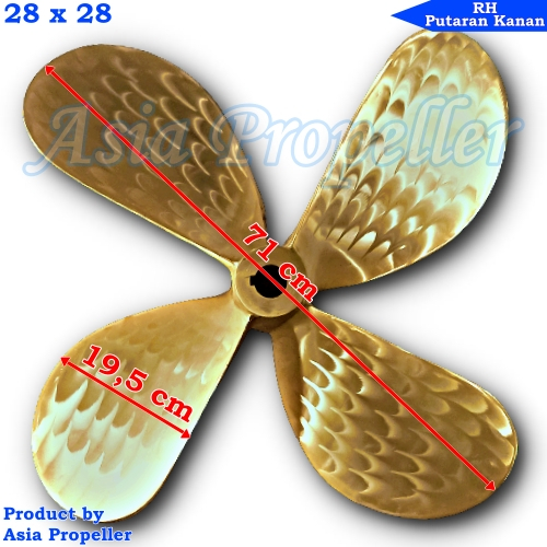 Propeller / Baling baling kapal Kuningan Daun 4 ukuran 28 x 28 bulat Putaran Kanan RH Asia Propeller
