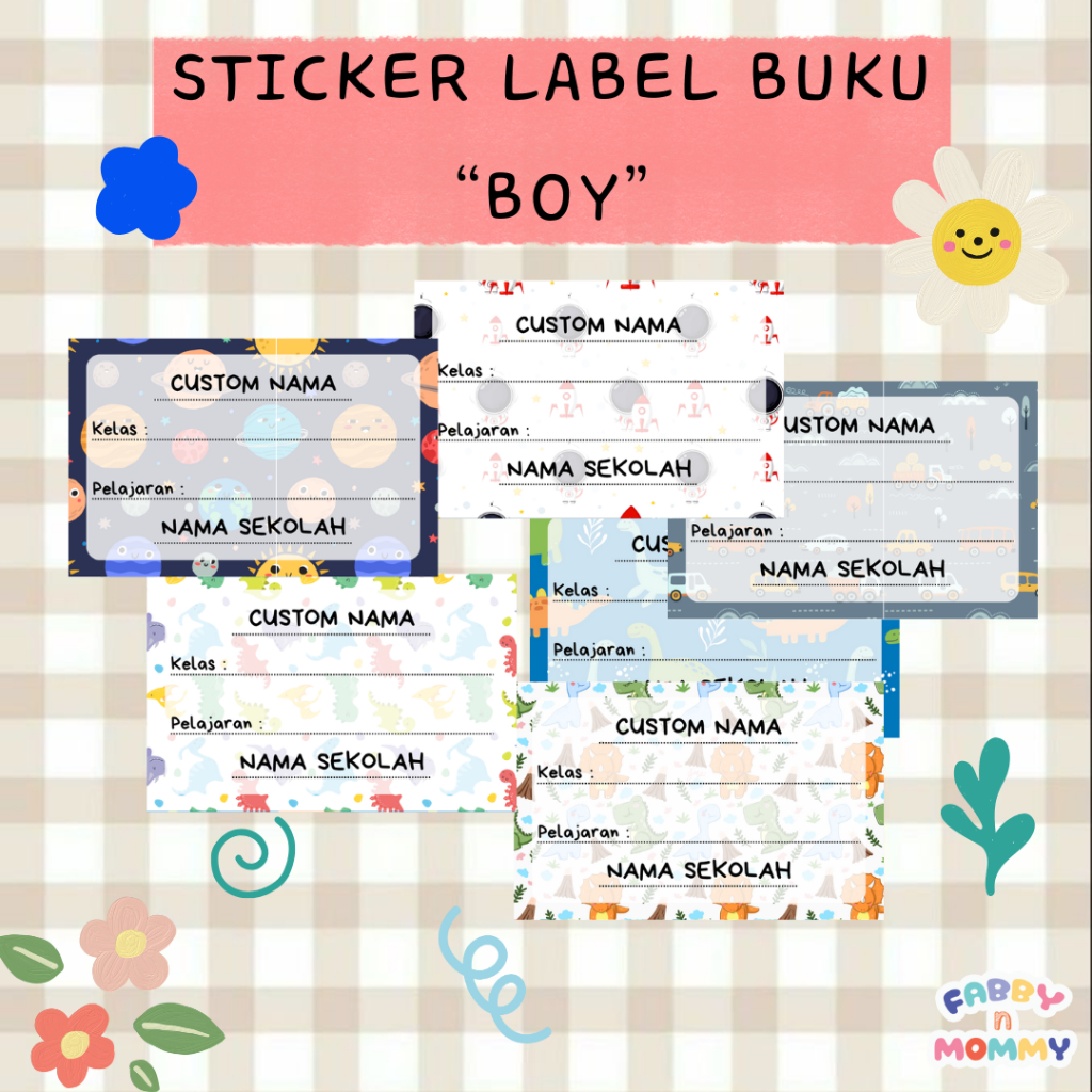 

[FABBYNMOMMY] - 20 PCS STICKER LABEL BUKU CUSTOM BOY/ STICKER LABEL BUKU MOTIF/ STICKER BUKU ANAK/ CUSTOM LABEL